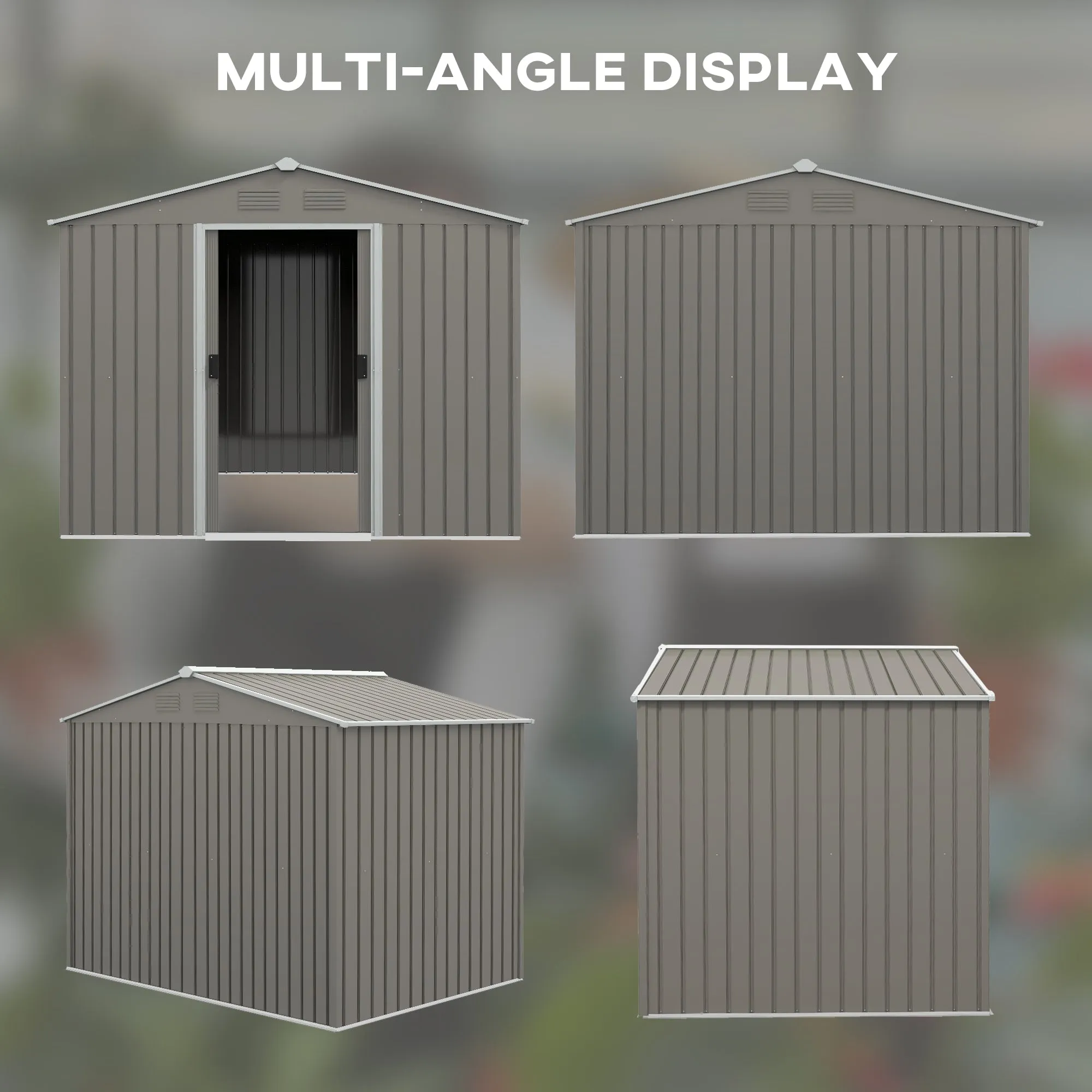 8 x 6ft Outdoor Garden Storage Shed, Metal Tool House with Ventilation and Sliding Doors, Grey