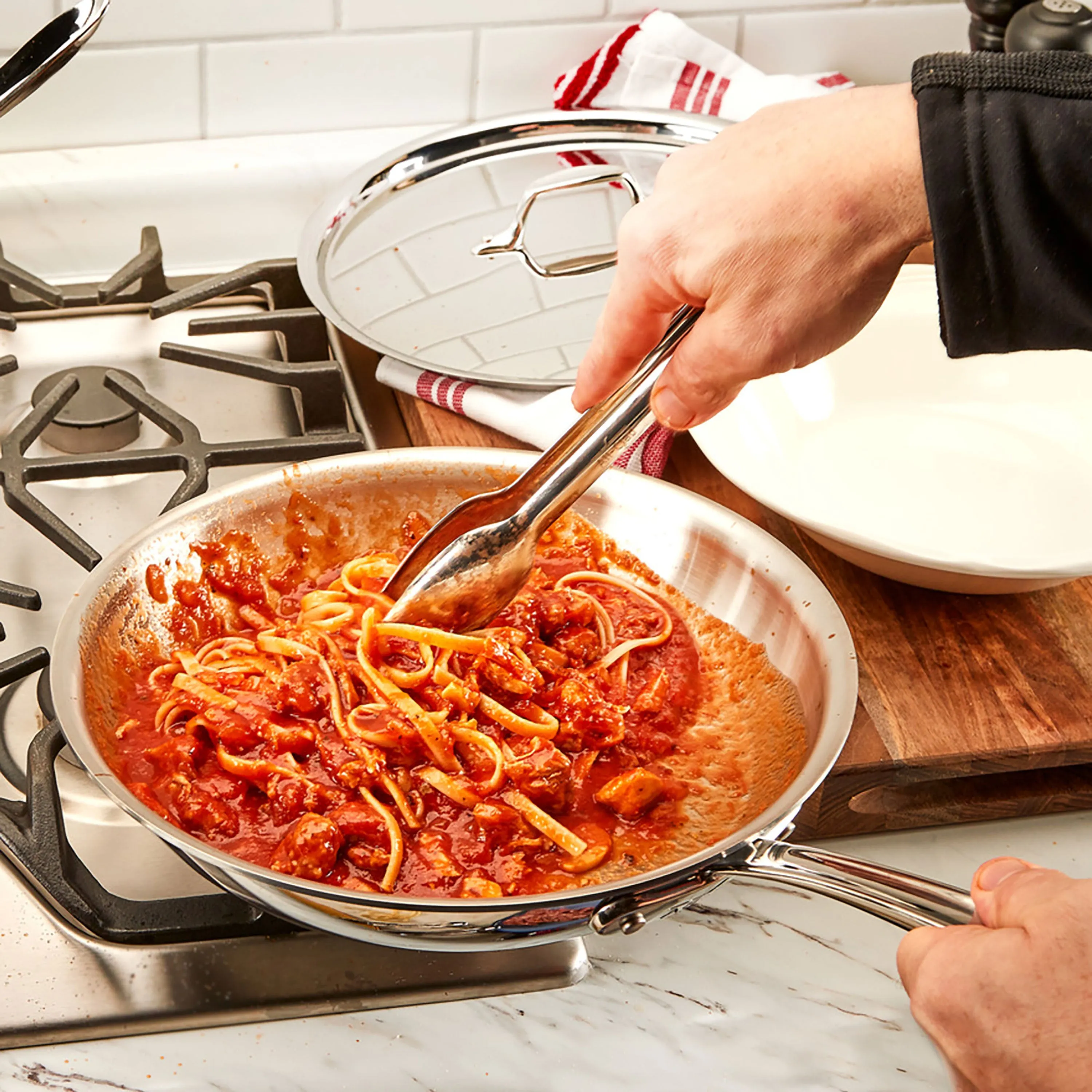 All-Clad d3 Stainless 10 & 12" Fry Pan Set with Lids