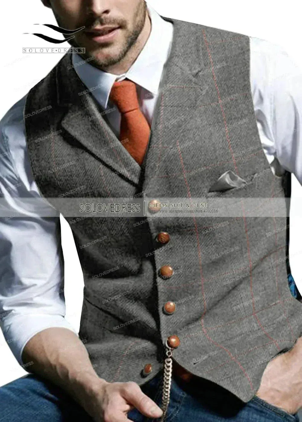 Army Green Vest Plaid Soft Wool Jacket for Gentleman's Wedding       .