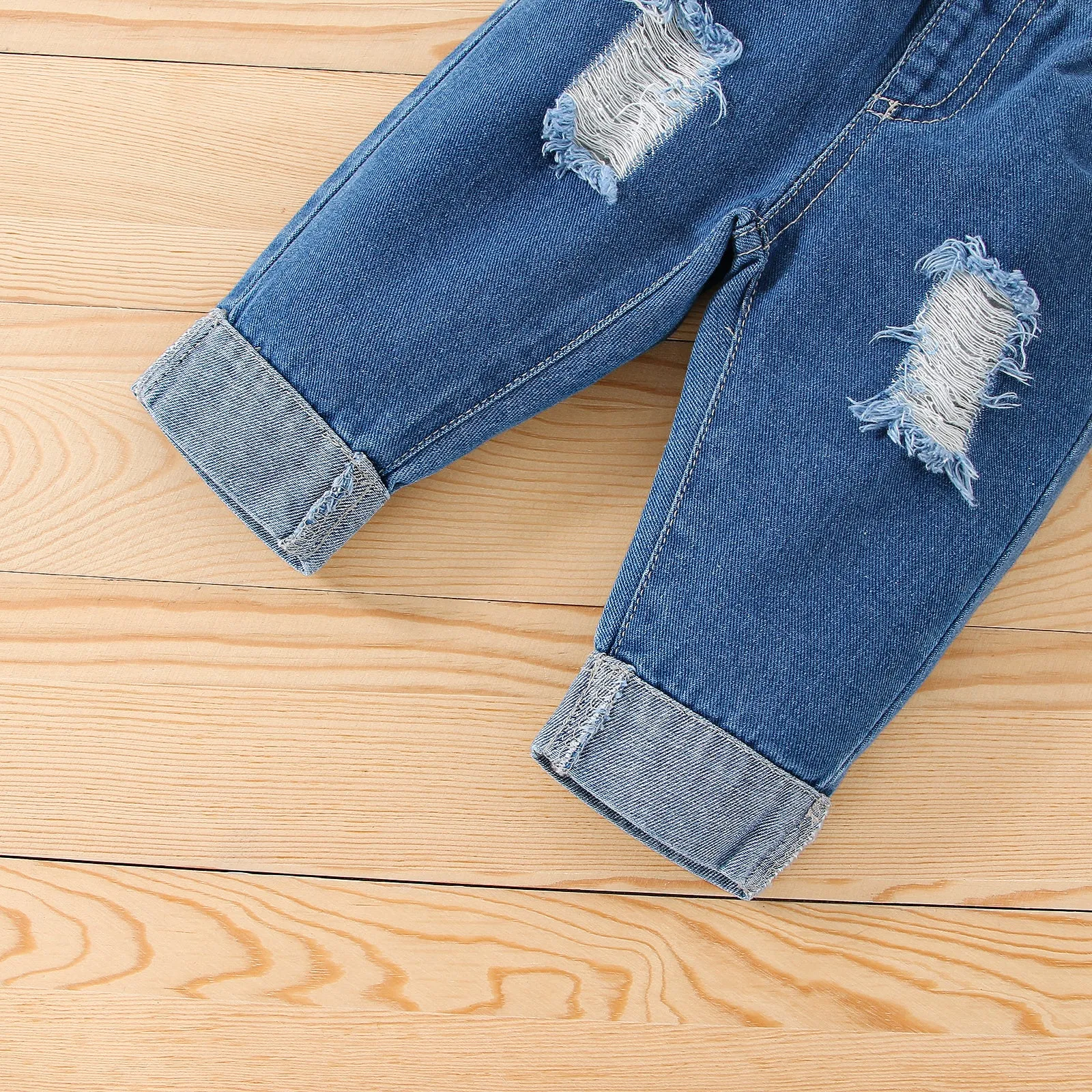 Baby Boy/Girl Belted Roll Up Hem Ripped Denim Jeans