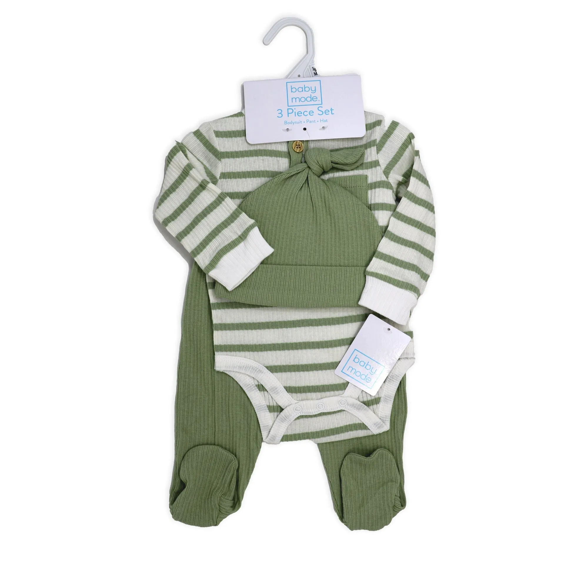 Baby Boy's Jogger Set with Hat - Green Stripes