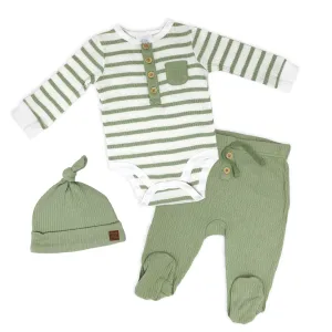 Baby Boy's Jogger Set with Hat - Green Stripes