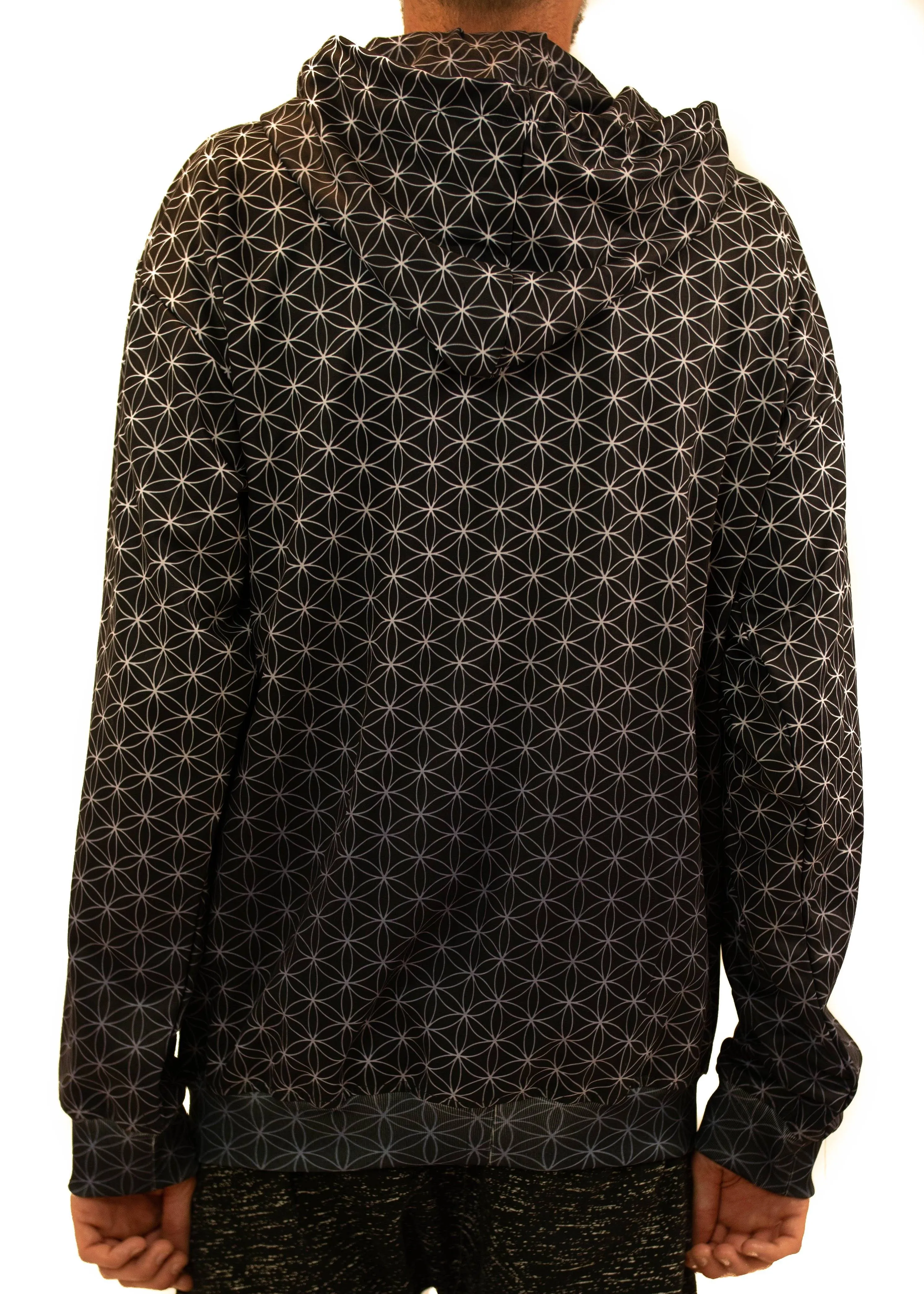 Black and Silver Flower of Life Zip Up Hoodie