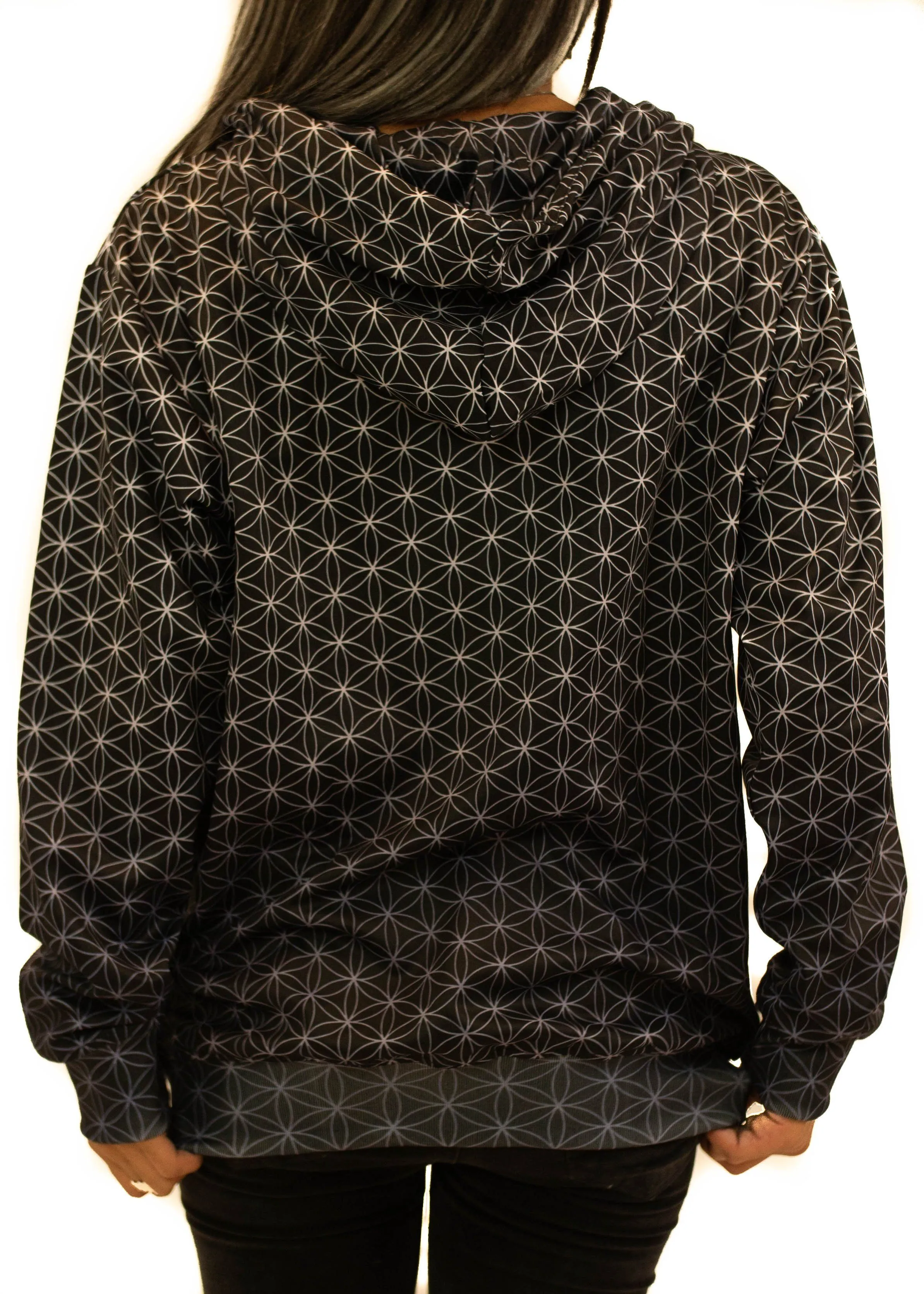 Black and Silver Flower of Life Zip Up Hoodie