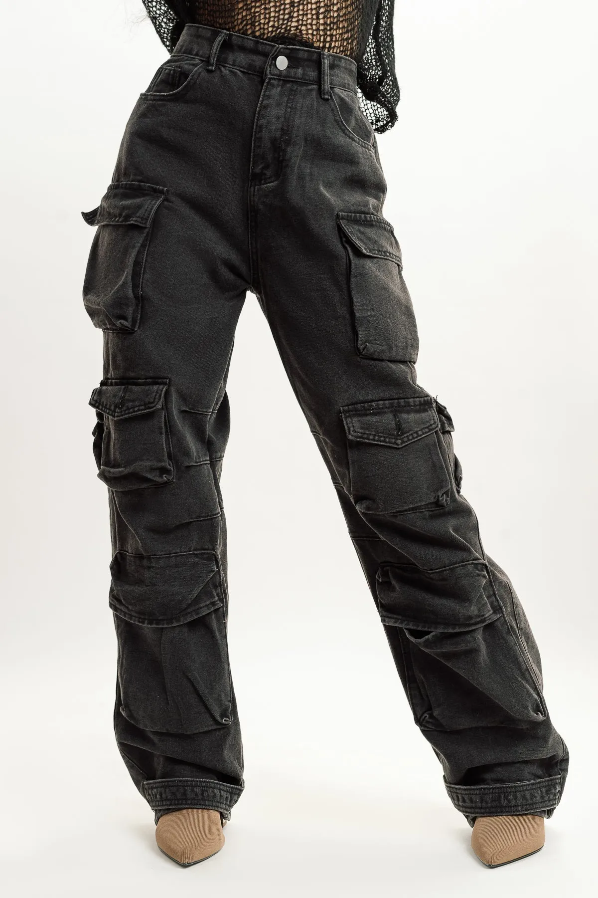 Black Multi Utility Cargo Jeans