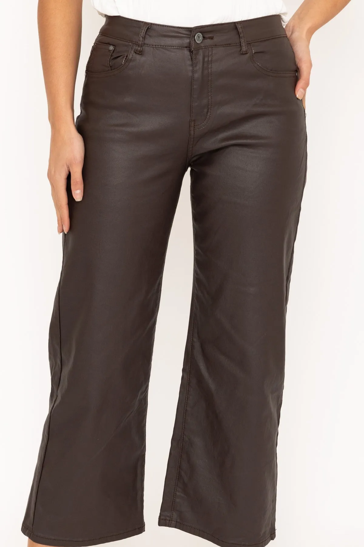 Brown Wide Leg Faux Leather Jeans