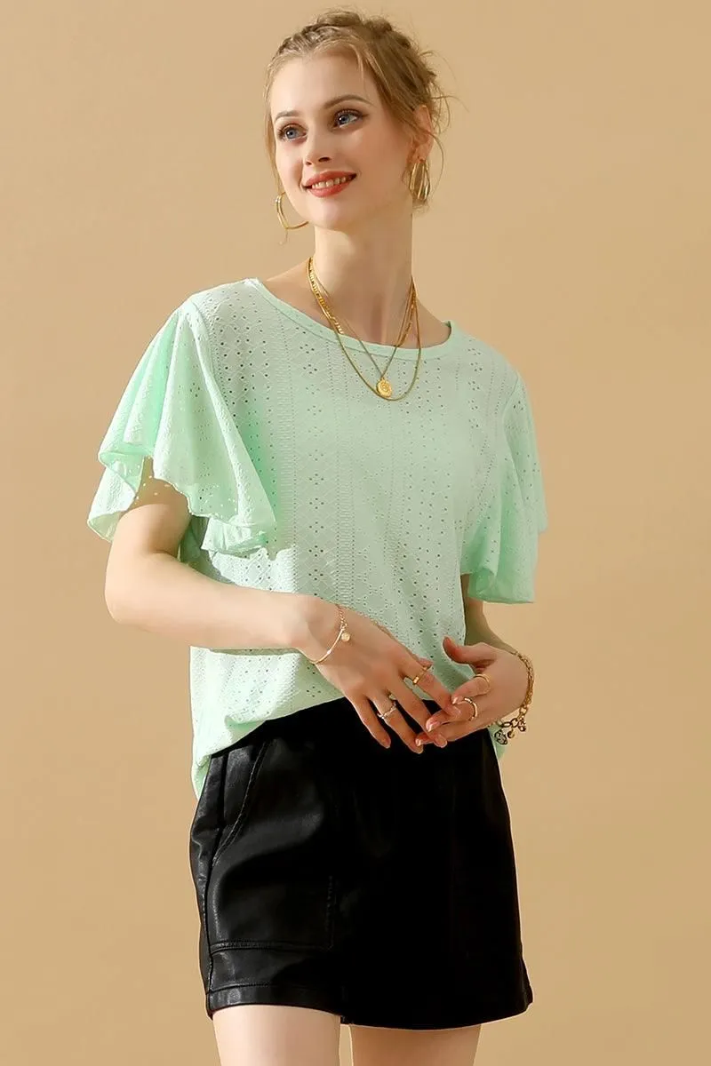 CAPE SLEEVE HOLLOW HOLE DETAILED CASUAL TOP