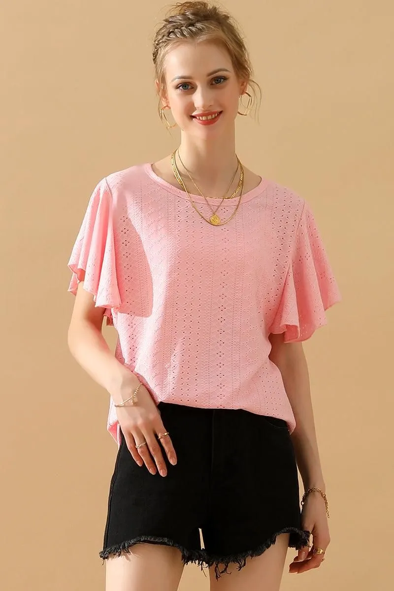 CAPE SLEEVE HOLLOW HOLE DETAILED CASUAL TOP