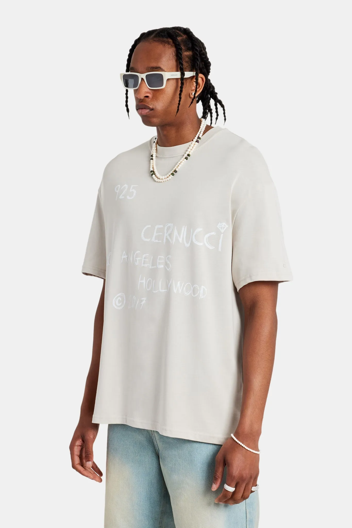 Cernucci Front Text Oversized T-Shirt - Stone