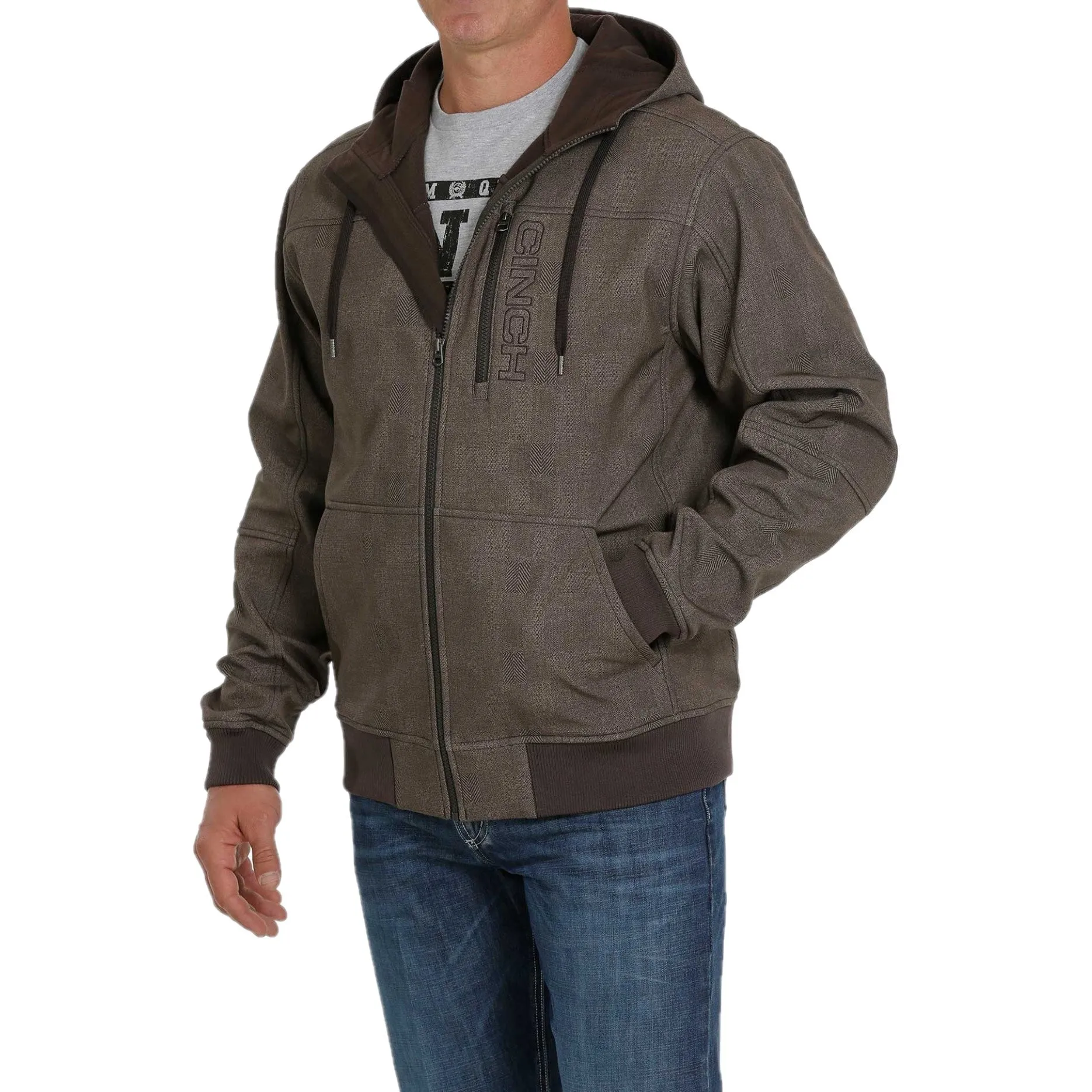 Cinch Men's Bonded Printed Brown Hooded Jacket MWJ1525002