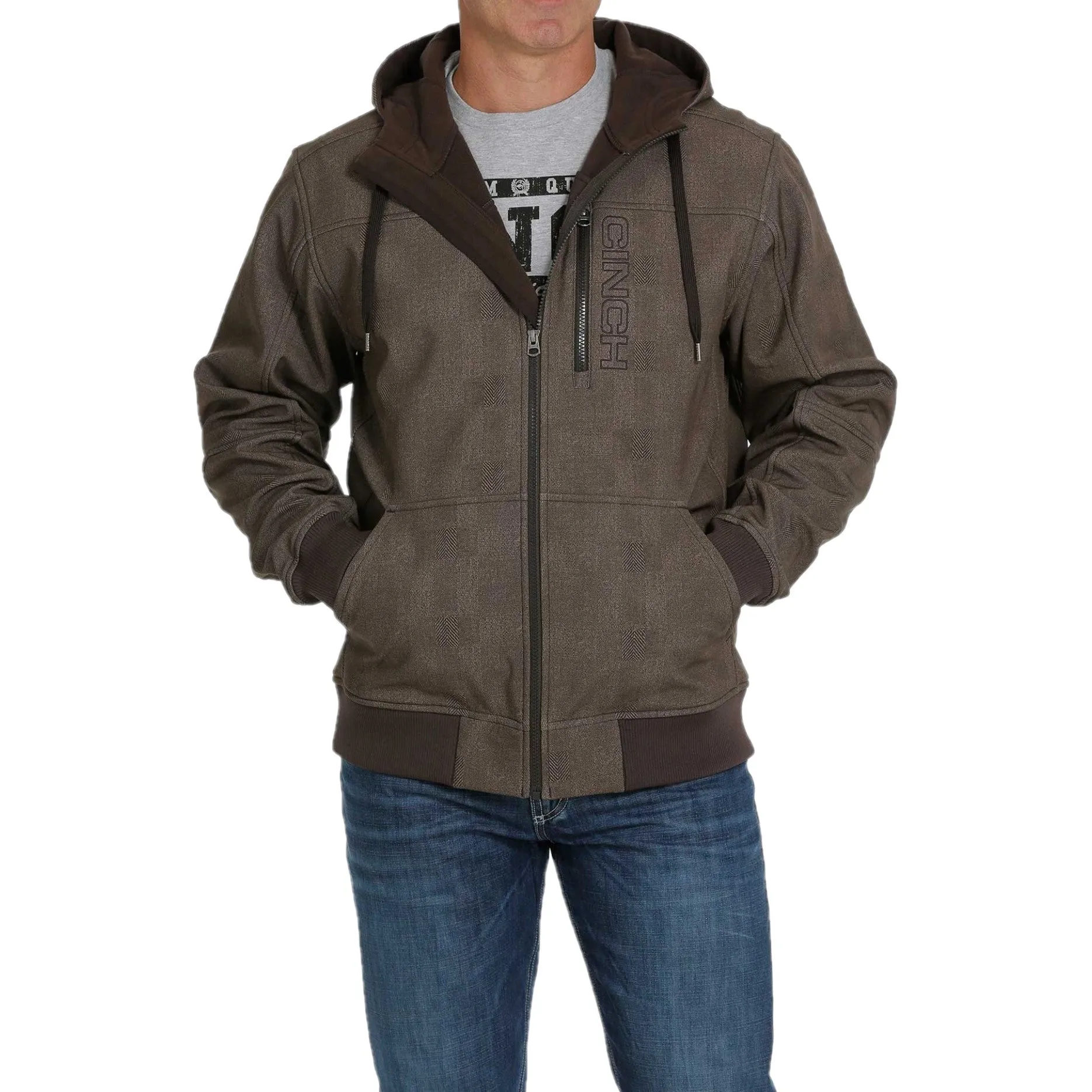 Cinch Men's Bonded Printed Brown Hooded Jacket MWJ1525002