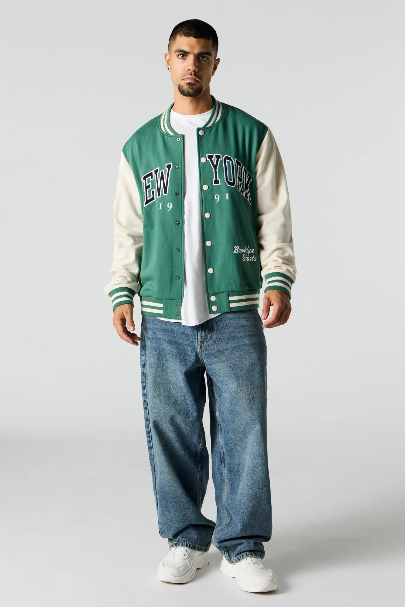 City Embroidered Fleece Varsity Jacket