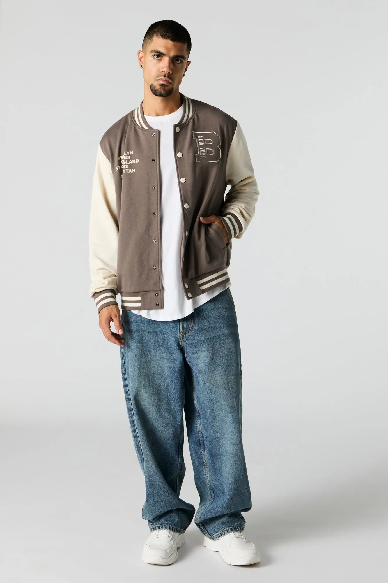 City Embroidered Fleece Varsity Jacket