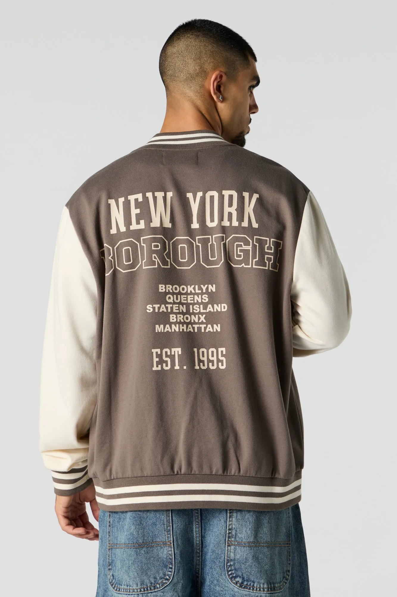 City Embroidered Fleece Varsity Jacket