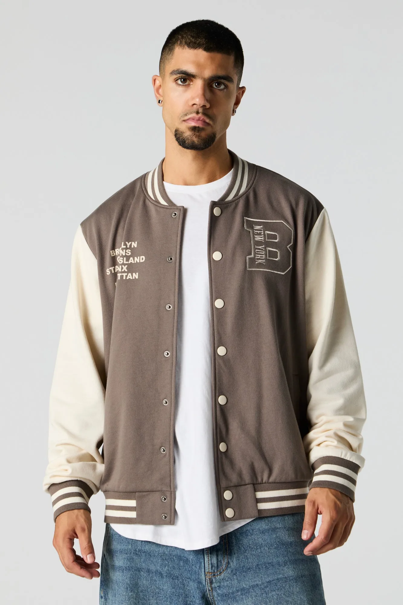 City Embroidered Fleece Varsity Jacket