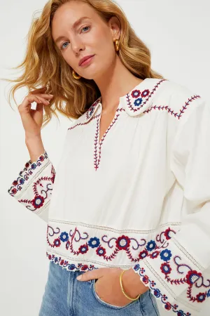 Cream Multi Soren Embroidery Long Sleeve Top