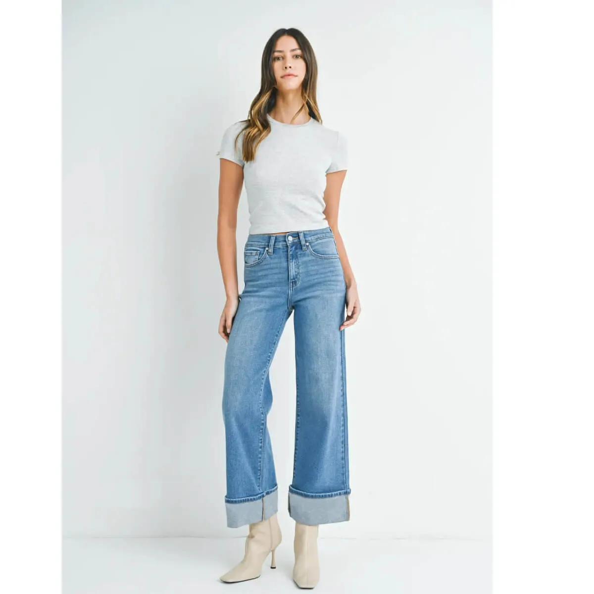 Cuffed Hem Palazzo Jeans