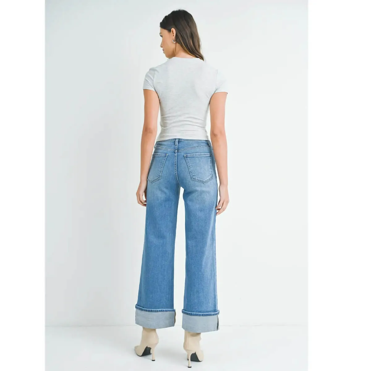 Cuffed Hem Palazzo Jeans