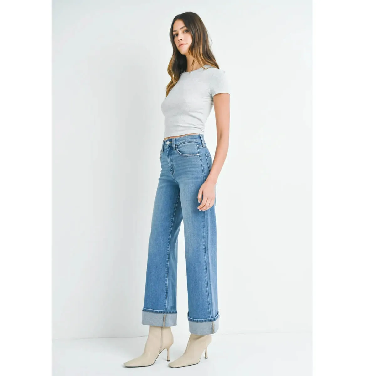 Cuffed Hem Palazzo Jeans