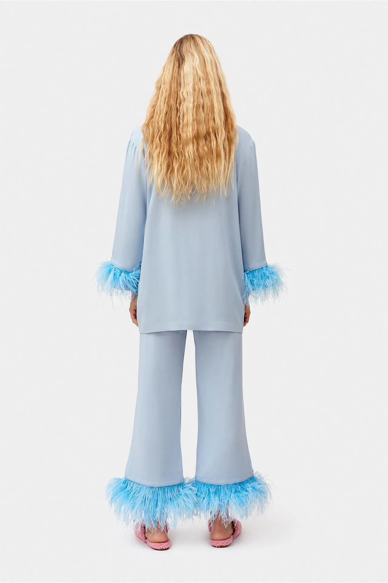 Dust Blue Party Pajama Set with Detachable Feathers