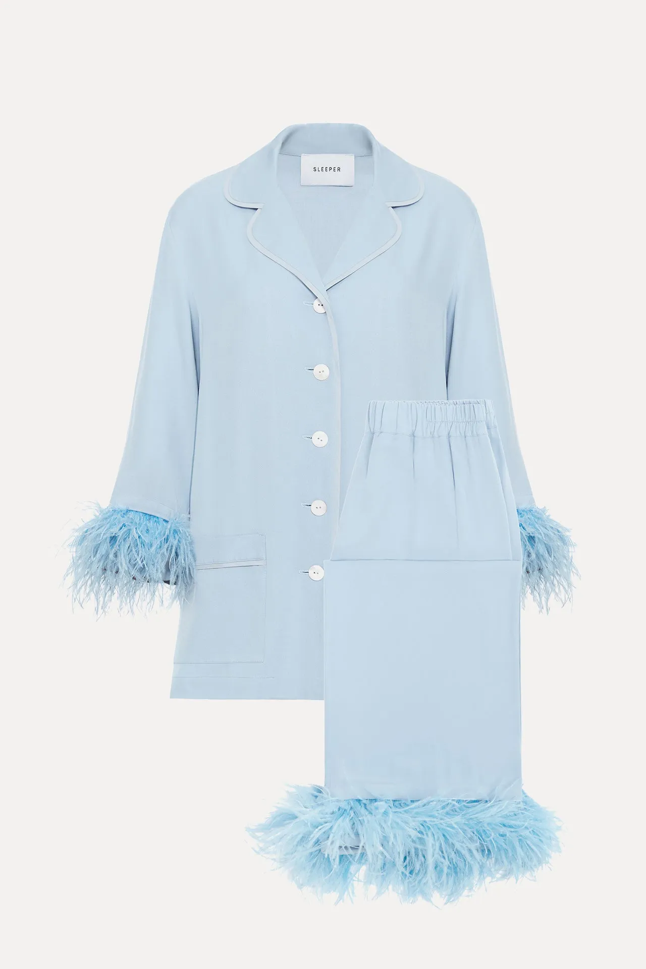 Dust Blue Party Pajama Set with Detachable Feathers