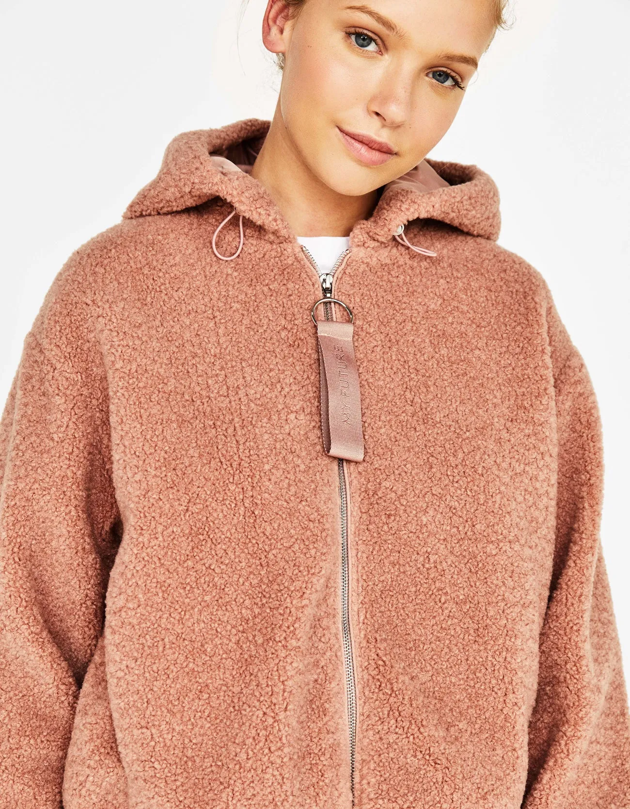 Faux shearling jacket with hood