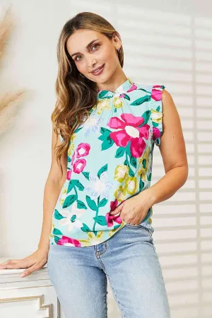 Floral Print Ruffle Shoulder Blouse