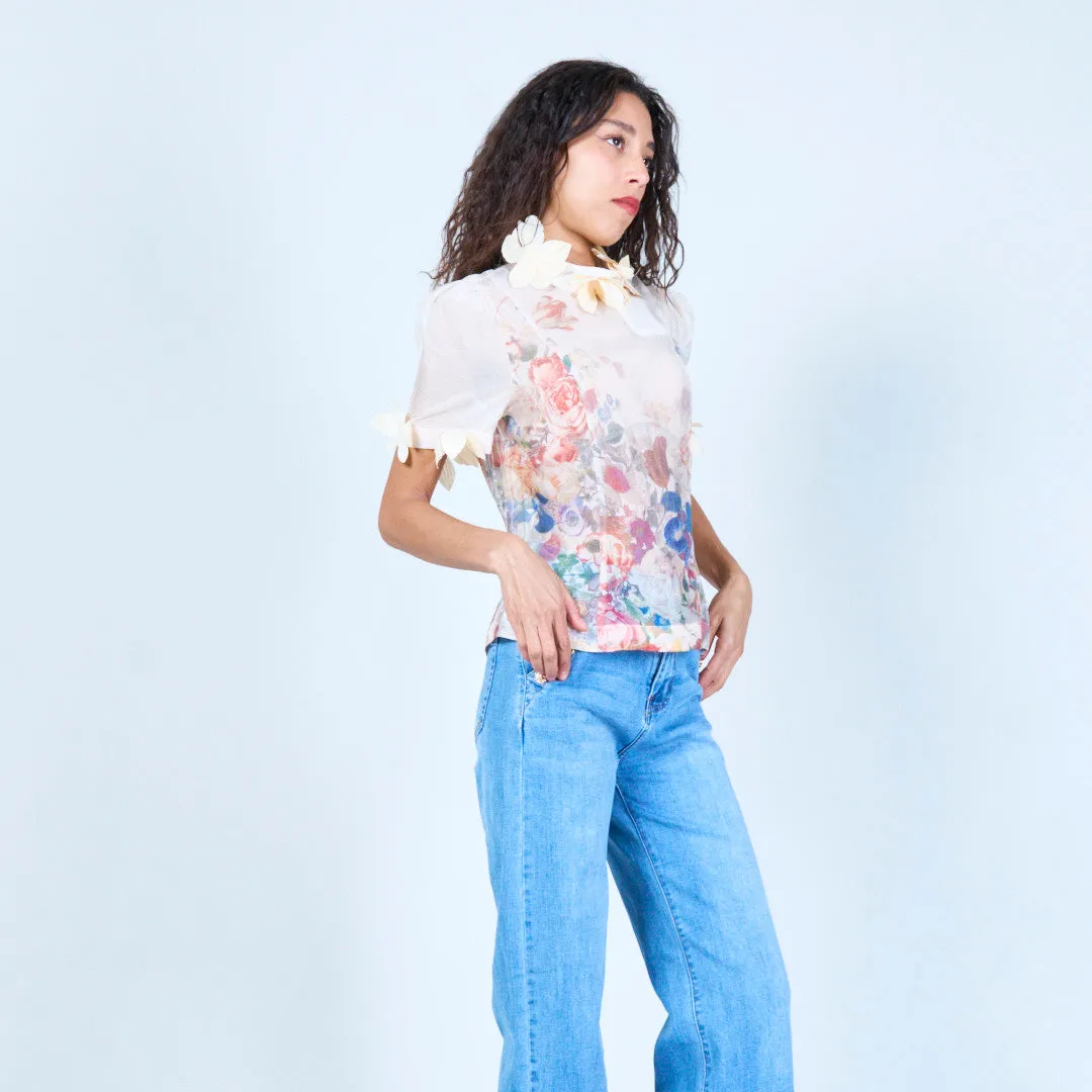 Floral sheer blouse with appliqué details wholesale