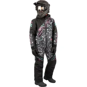 FXR Child CX Snowmobile Monosuit Black Cheetah/Mint-E Pink