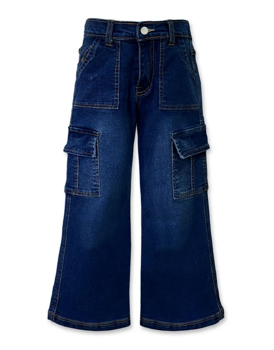 Girl's Premium Denim Cargo Jeans w/ Pork Chop