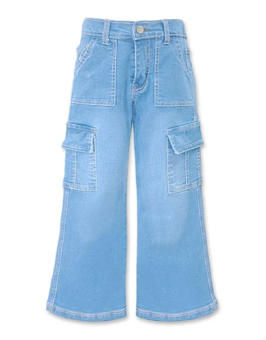 Girl's Premium Denim Cargo Jeans w/ Pork Chop