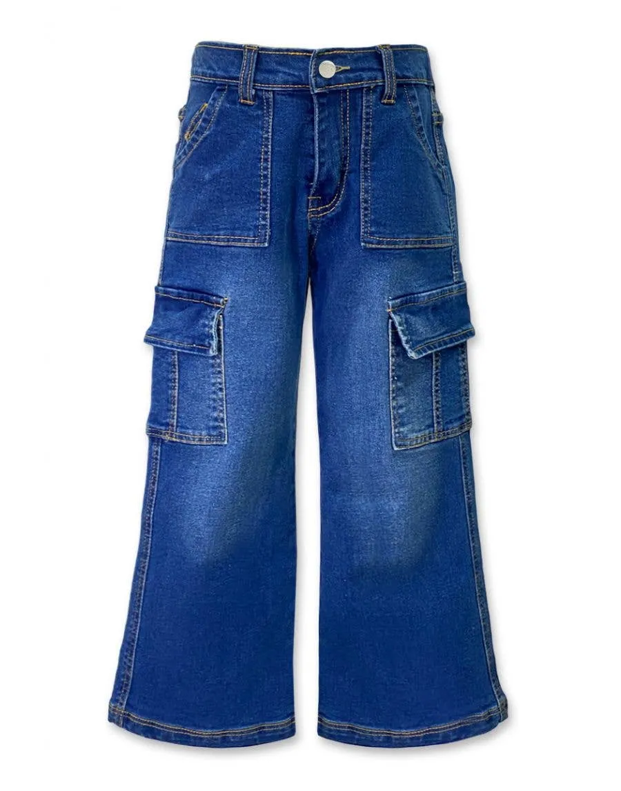 Girl's Premium Denim Cargo Jeans w/ Pork Chop