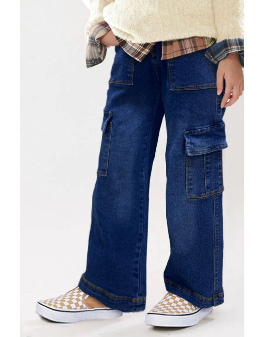 Girl's Premium Denim Cargo Jeans w/ Pork Chop