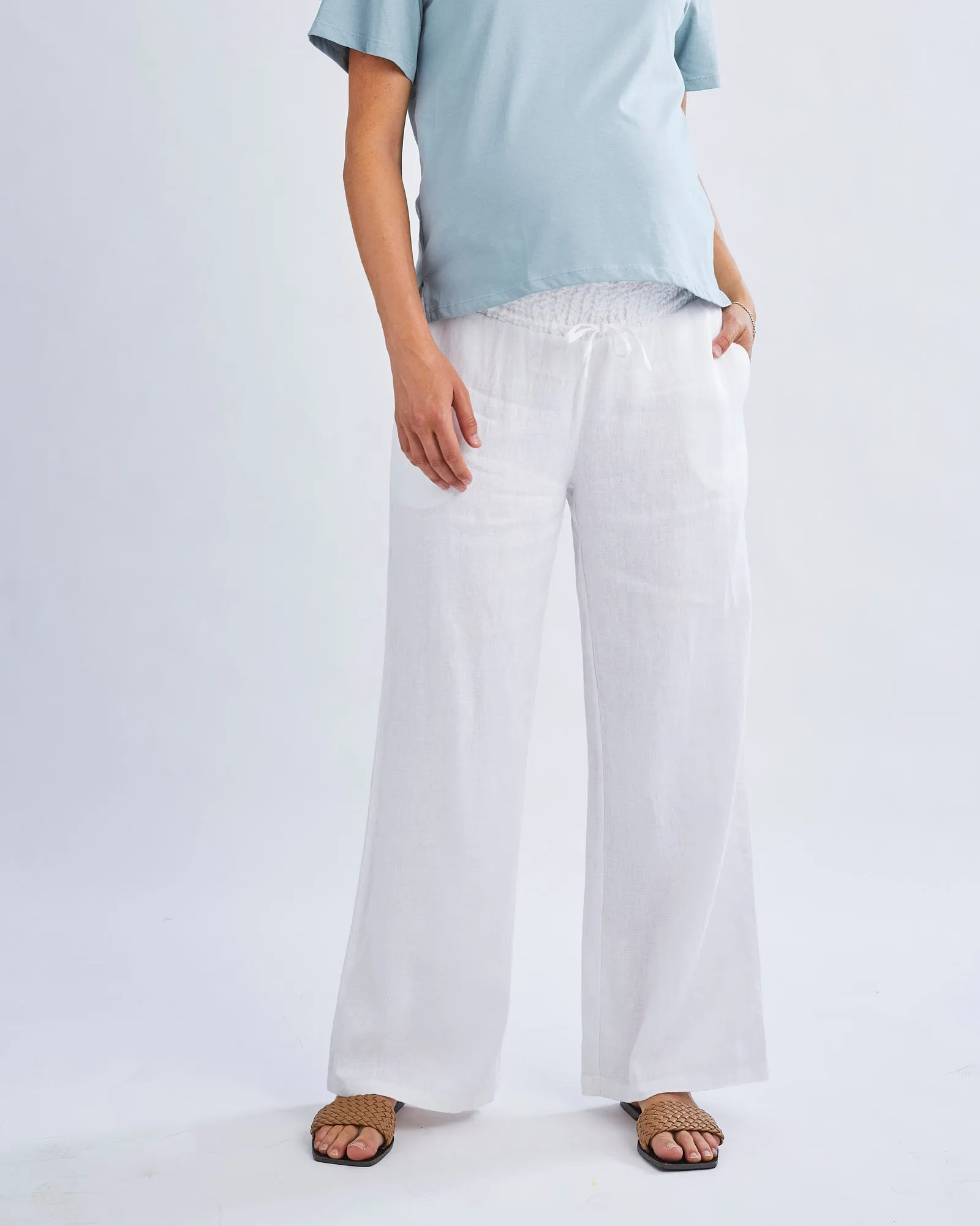 Giulia Maternity Linen Pants in White