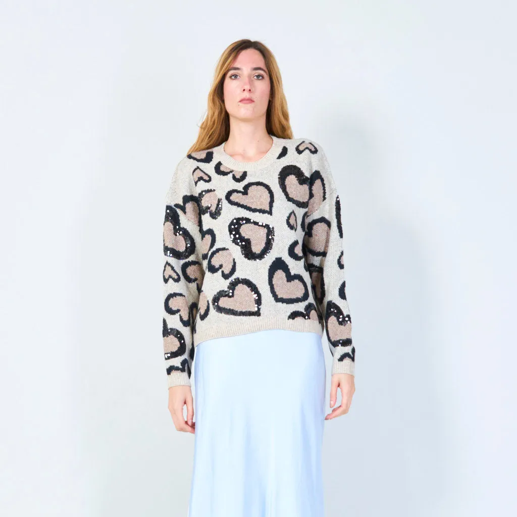 Heart pattern knitted sweater wholesale