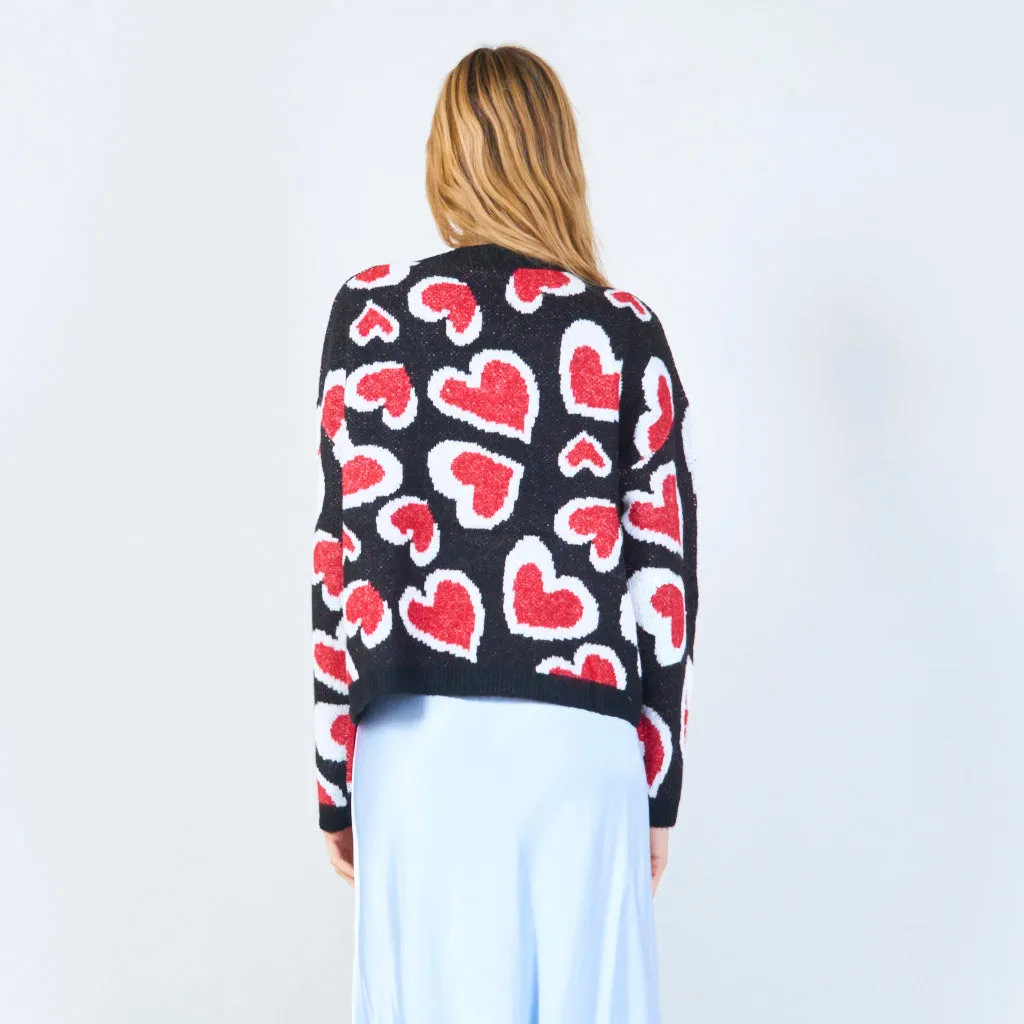 Heart pattern knitted sweater wholesale