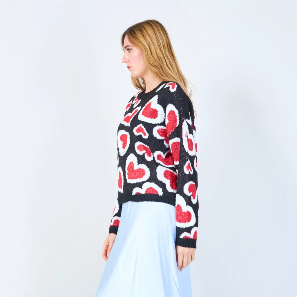 Heart pattern knitted sweater wholesale