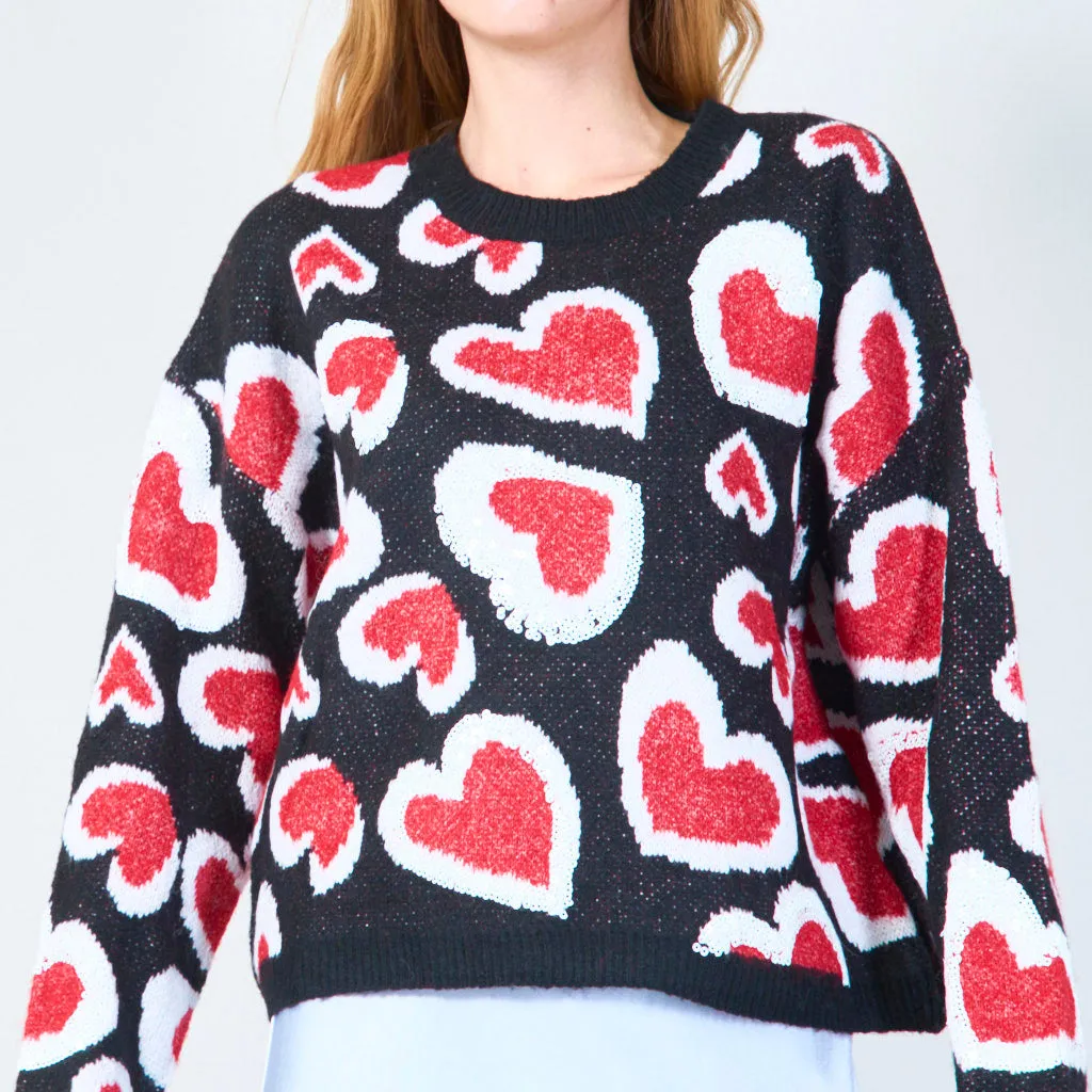 Heart pattern knitted sweater wholesale