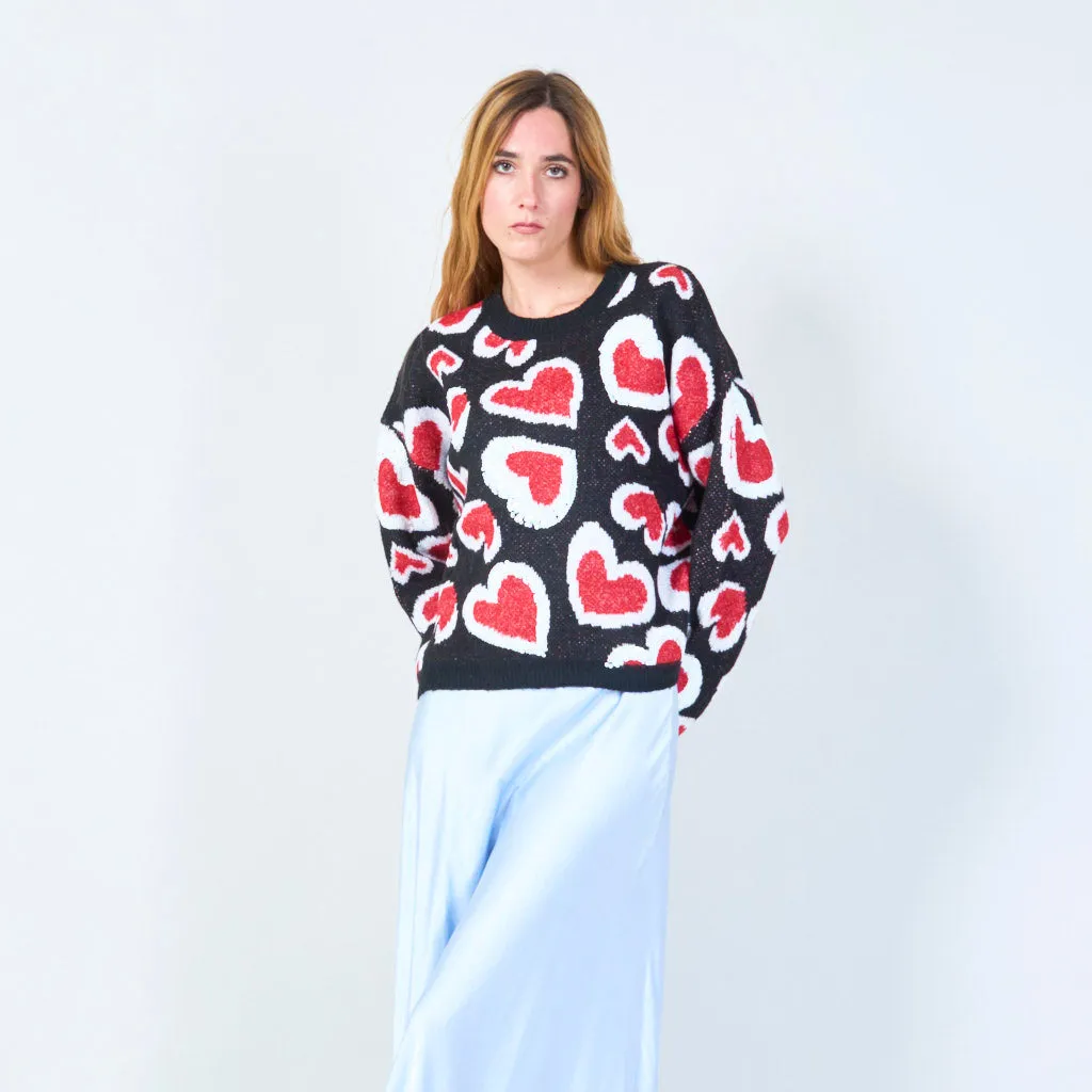 Heart pattern knitted sweater wholesale