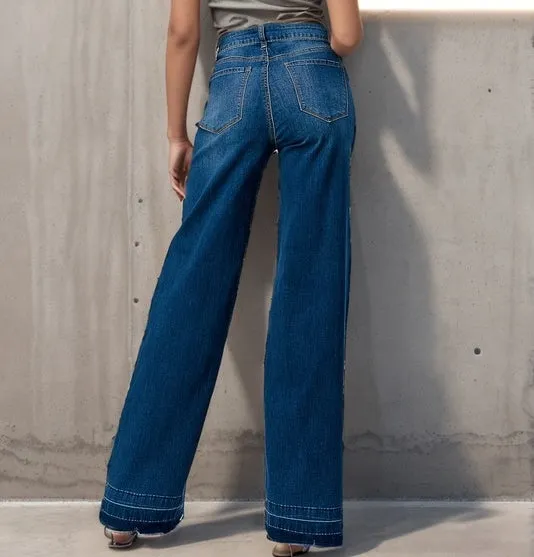 High Waisted Distressed Stretchy Wide Leg Jeans