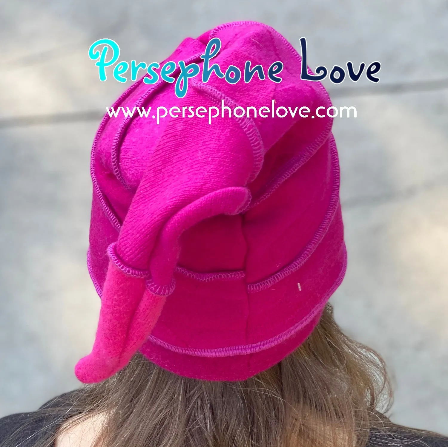 Katwise inspired pink magenta 100% felted cashmere recycled sweater elf hat-1451