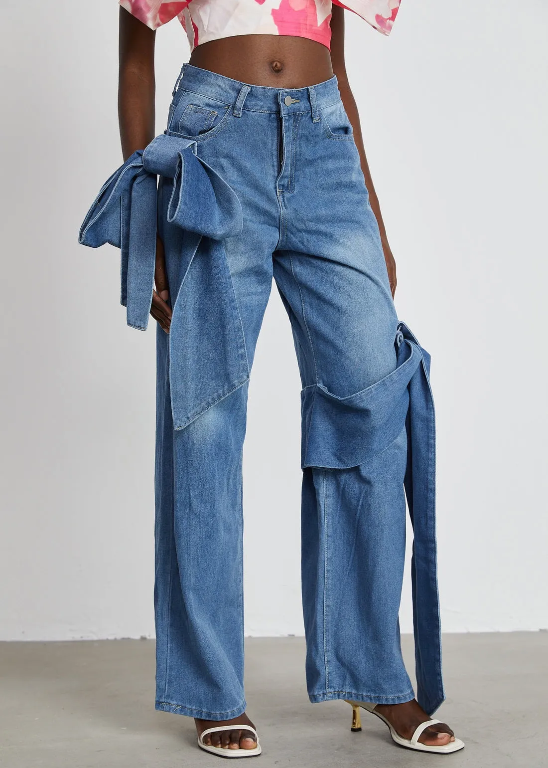 Mandy Bow Decor Wide Leg Jeans