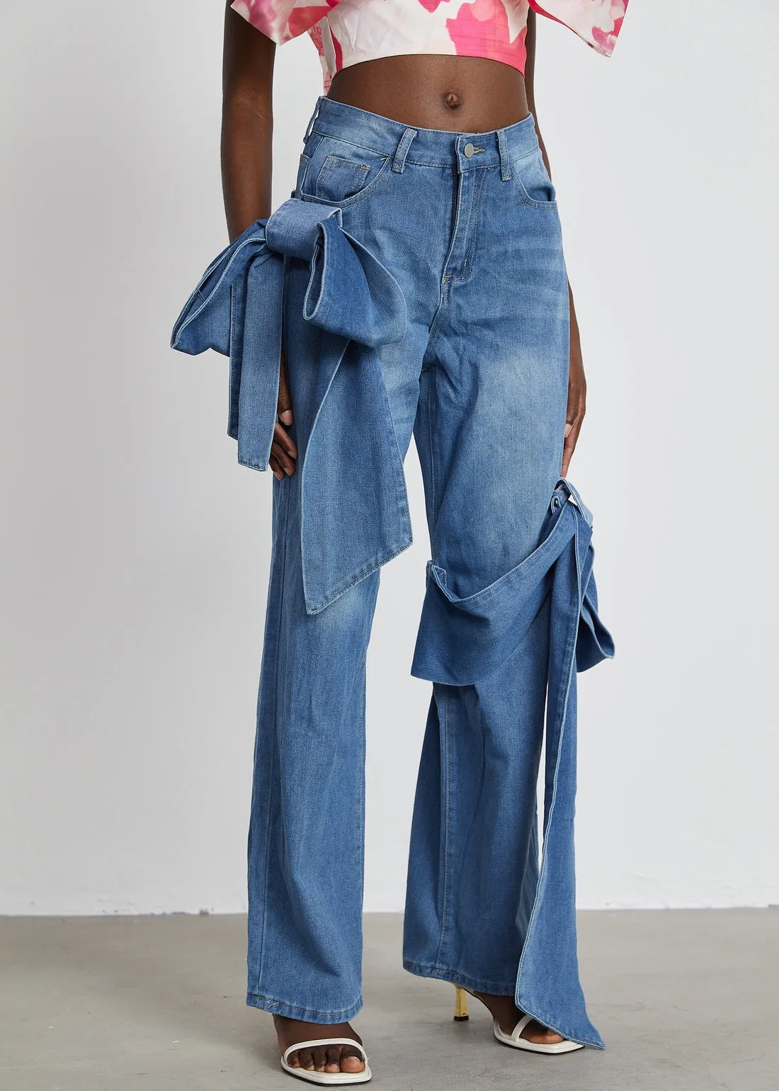 Mandy Bow Decor Wide Leg Jeans