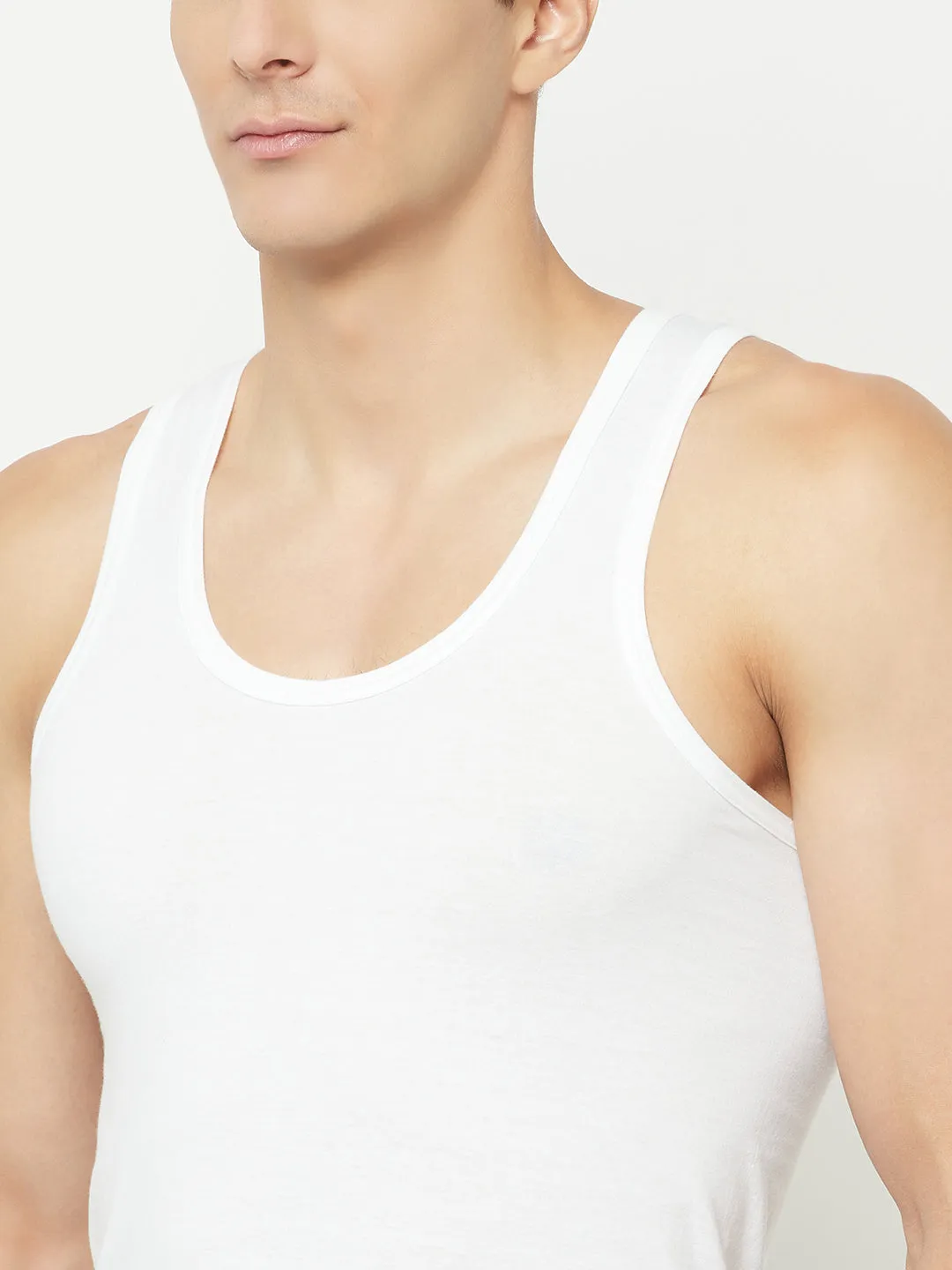 Men's White Round neck Basic Sleeveless Vest - 2's Pack