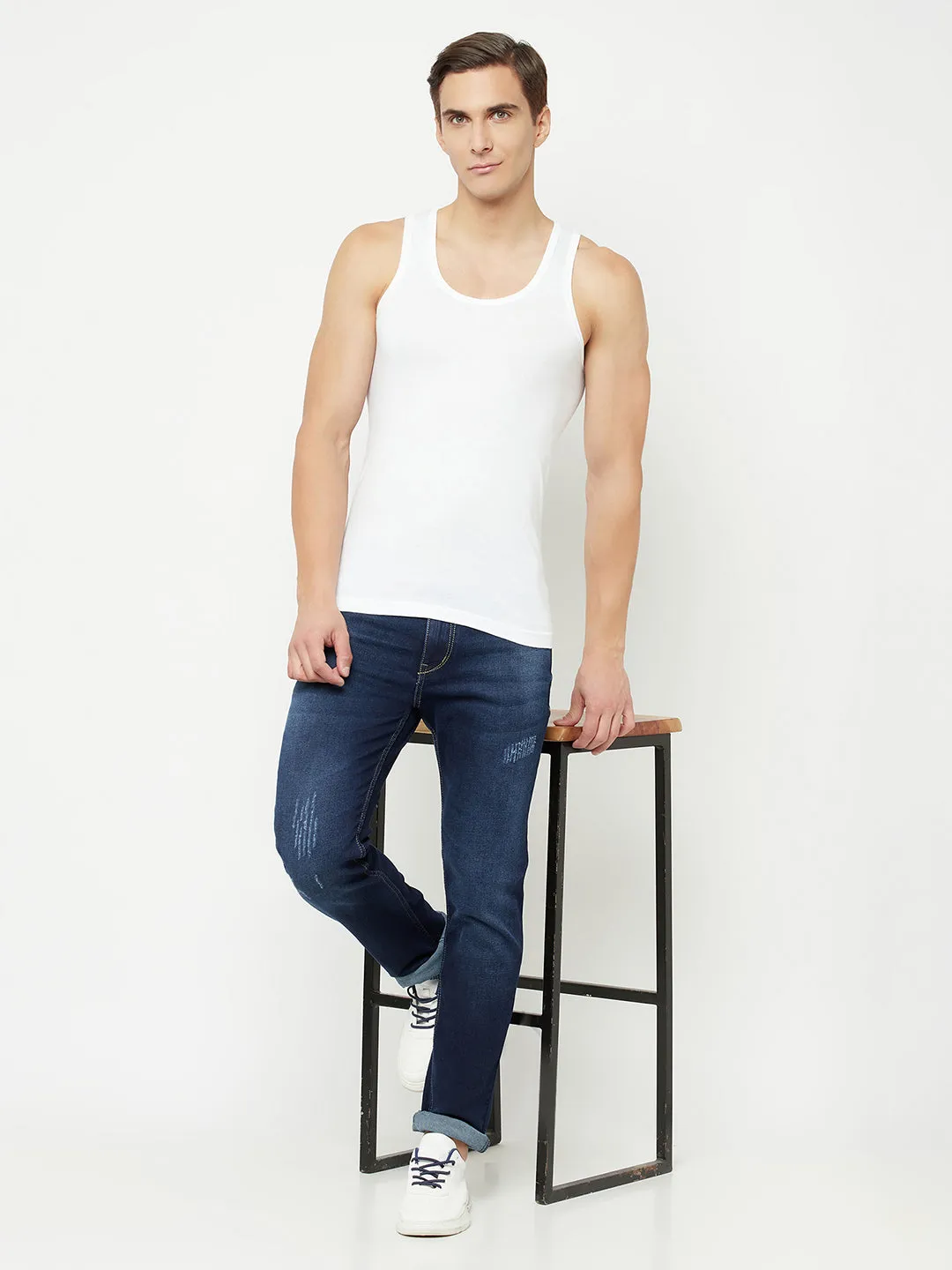 Men's White Round neck Basic Sleeveless Vest - 2's Pack