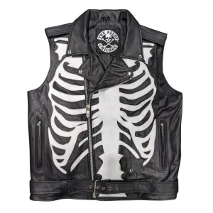 Mens White Skeleton Bones Jacket Style Vest