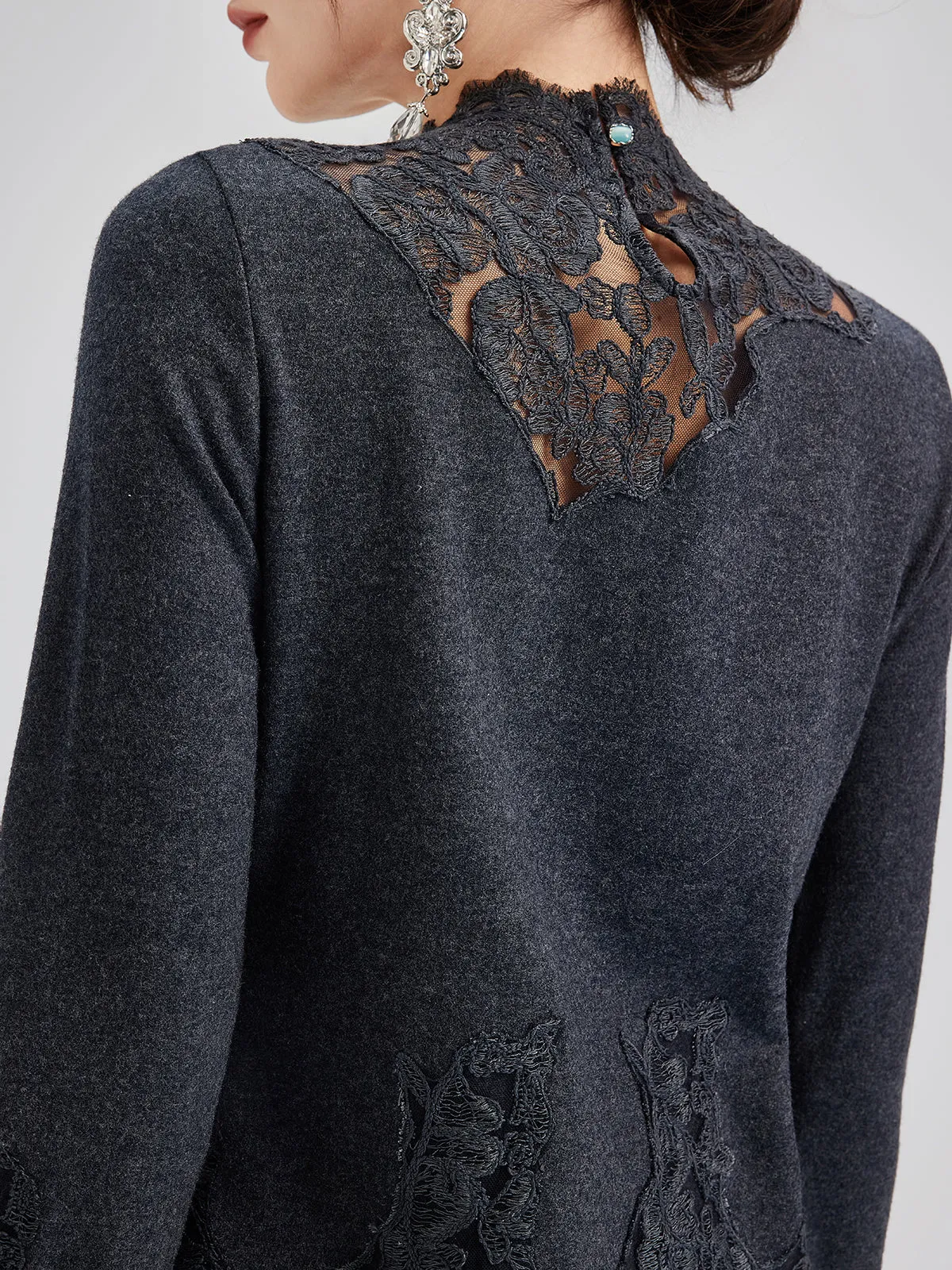 Merino Wool Lace Beaded Knit Top