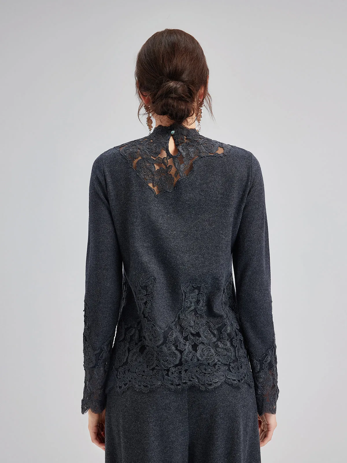 Merino Wool Lace Beaded Knit Top