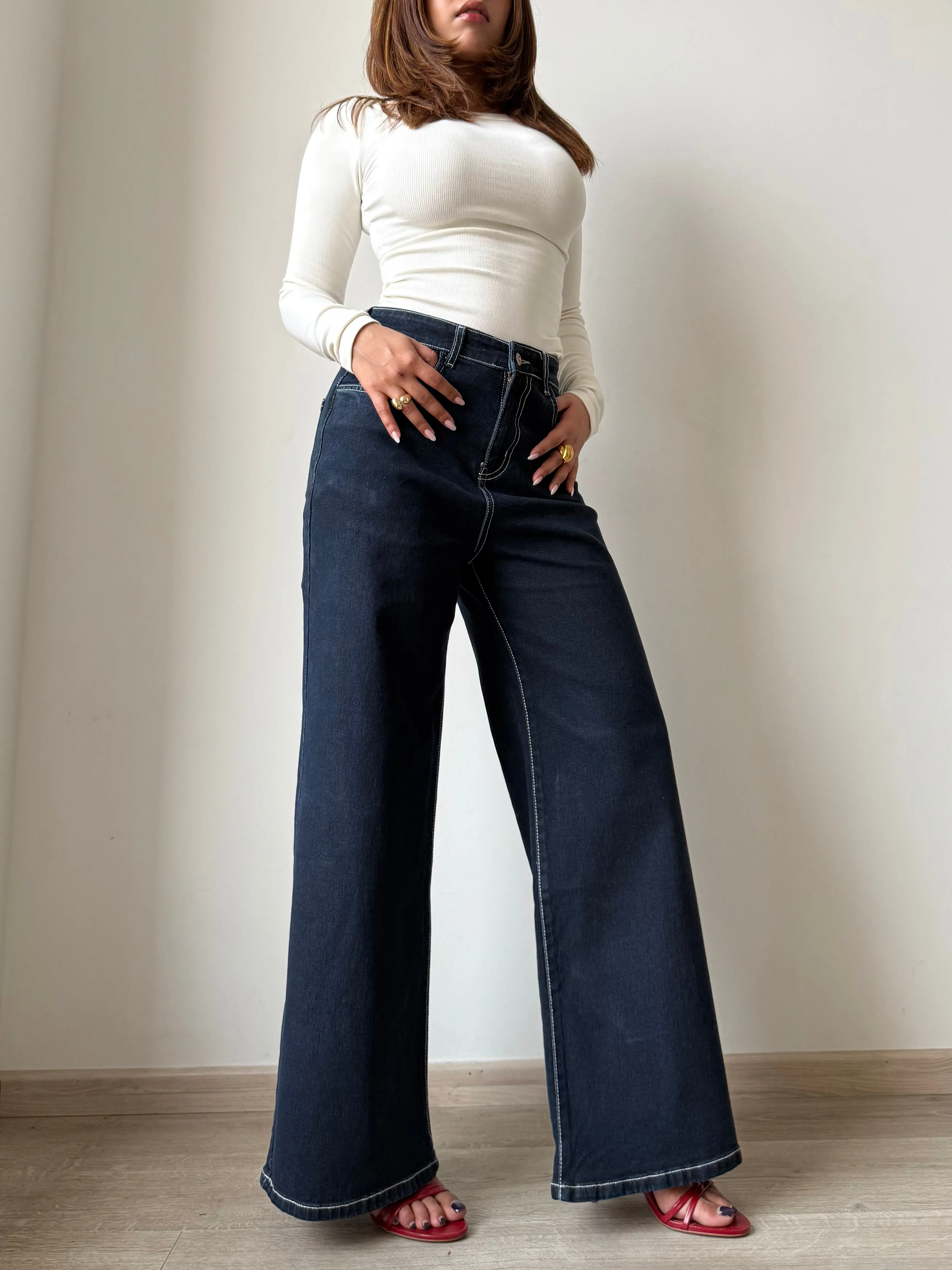 Midnight Indigo Baggy Wide Leg Jeans