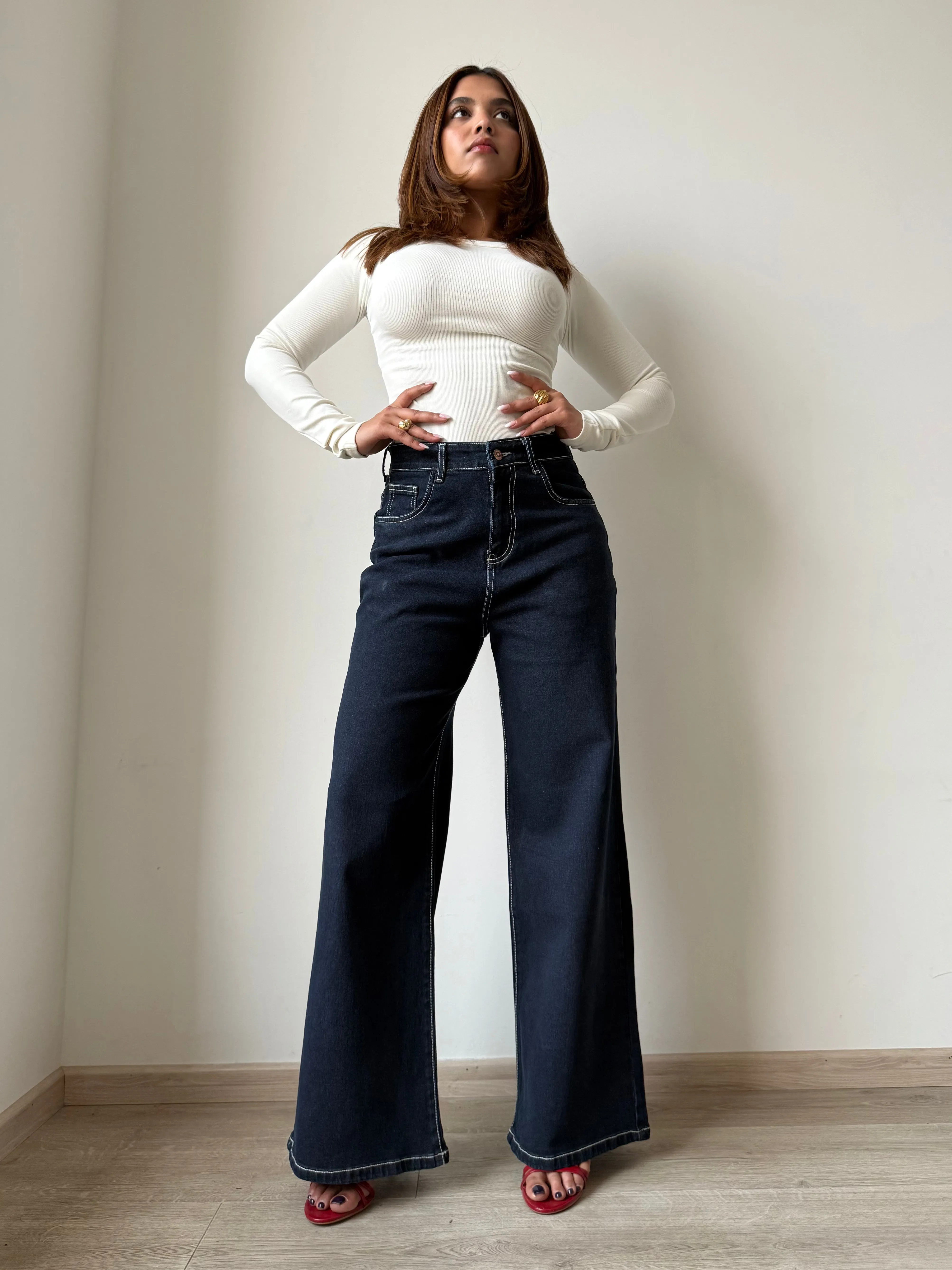 Midnight Indigo Baggy Wide Leg Jeans